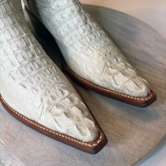 Los Altos Boots Men's White Caiman Crocodile Leather Cowboy Boots US Size 7 M 7M - Picture 6 of 13